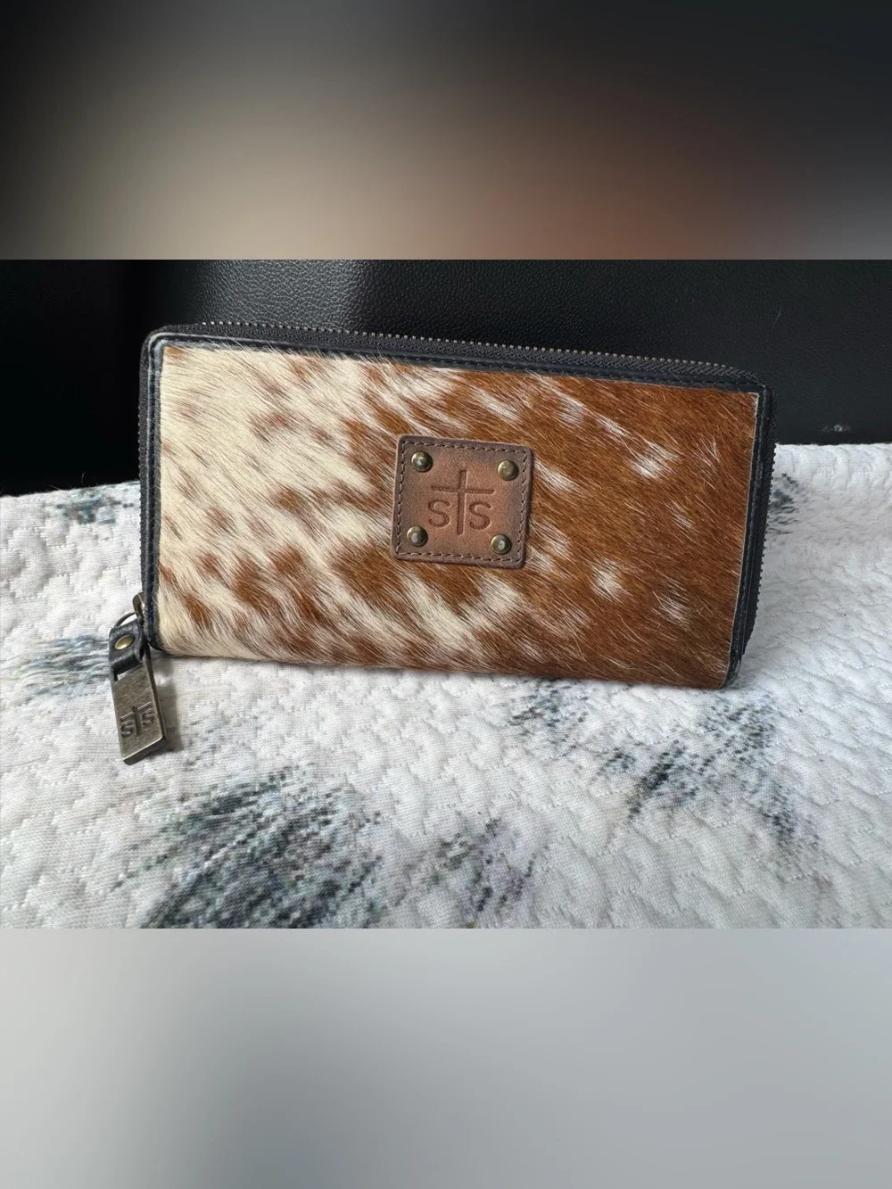 STS Ranchwear calf hair HAIRON accordion leather wallet 8”x4”